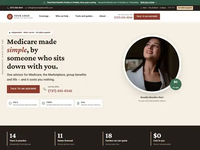 Full-page screenshot of the Harborlight Benefits health benefits website