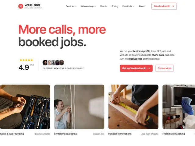 Full-page screenshot of the Tradie Leads Co. digital marketing website